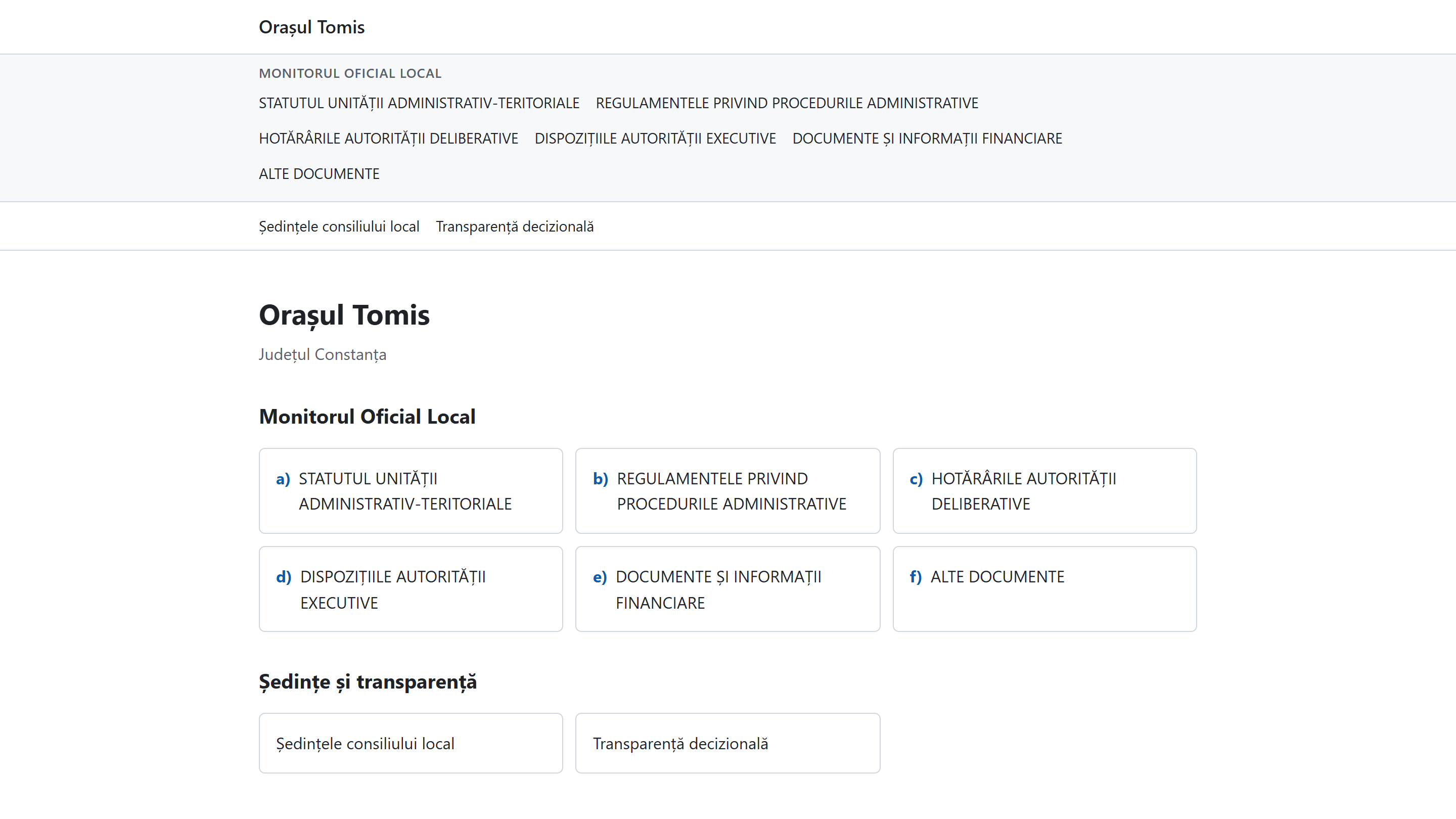 Portalul public al unei instituții în aplicația Scriba: Monitorul Oficial Local cu documentele publicate